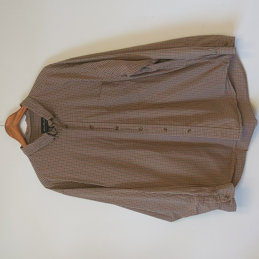 Eddie Bauer Men's Long Sleeve Button Down Shirt Sz XL, Tan/Red/Black